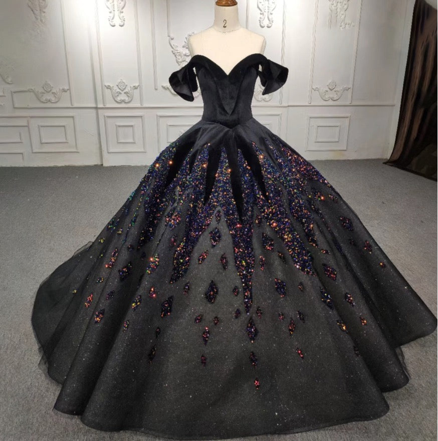 Black Quinceanera Dresses Ball Gown Beading Vestidos De 15