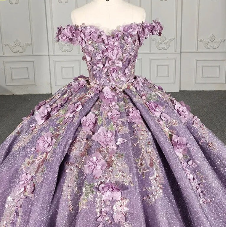 
                      
                        Purple Floral A Line Sequined Party Ball Gown
                      
                    