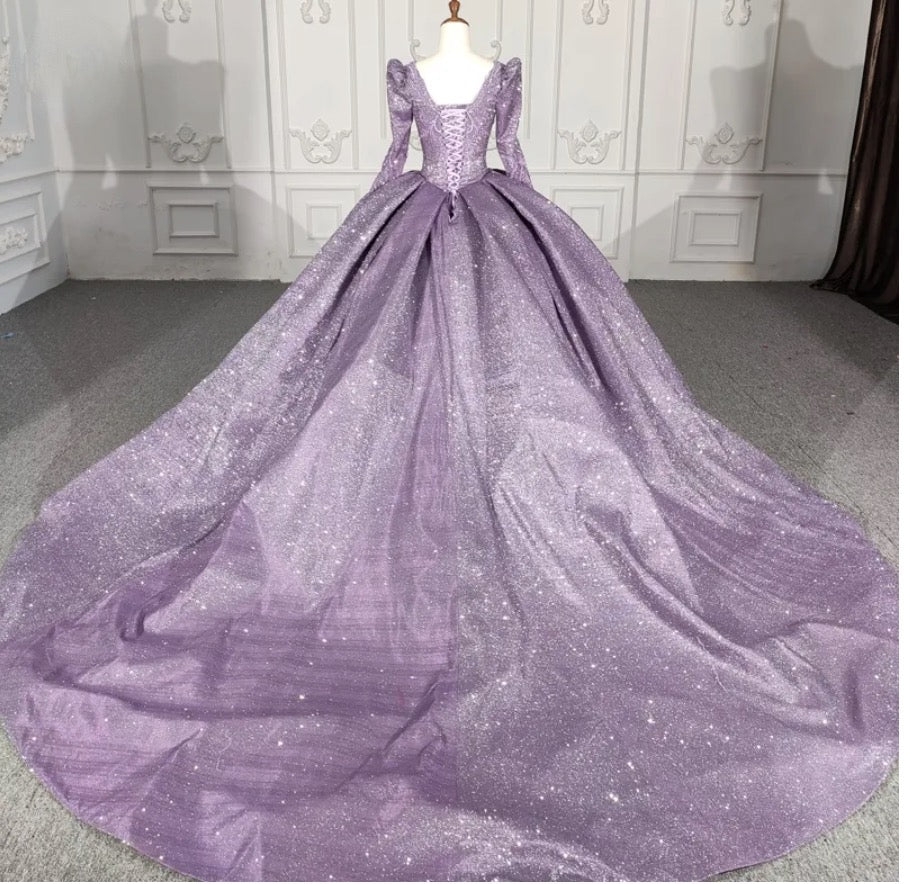 
                      
                        Purple Long Sleeve Full Gather Skirt A Line Party Ball Gown
                      
                    