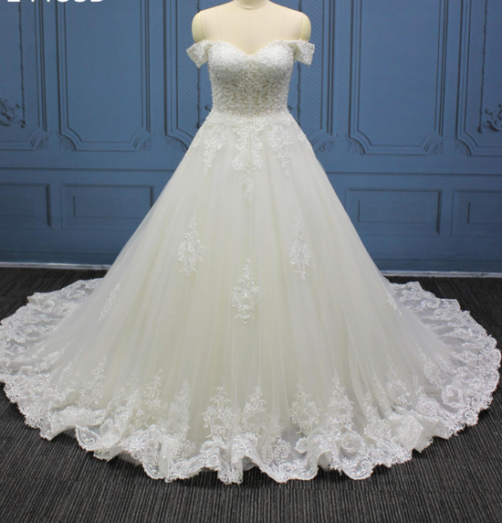 Lace Pearl Sleeveless A Line Bridal Wedding Gown