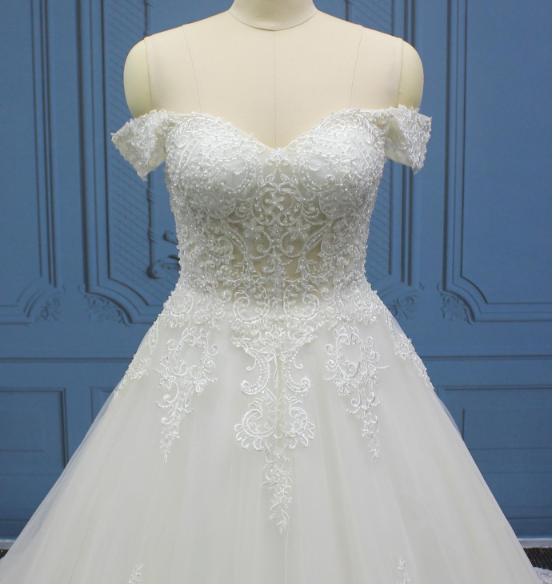 Lace Pearl Sleeveless A Line Bridal Wedding Gown