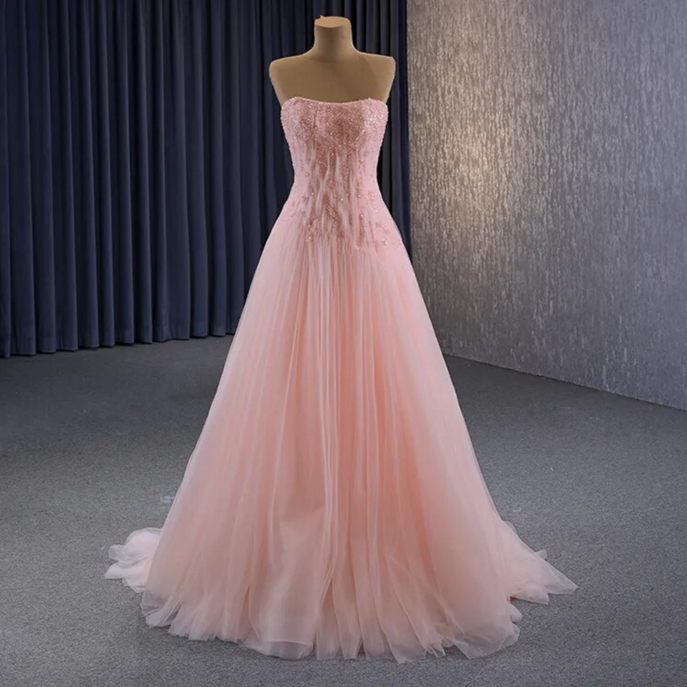 Beaded Sleeveless Pink Party Gown