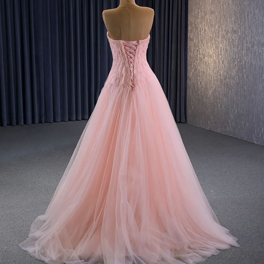 Beaded Sleeveless Pink Party Gown