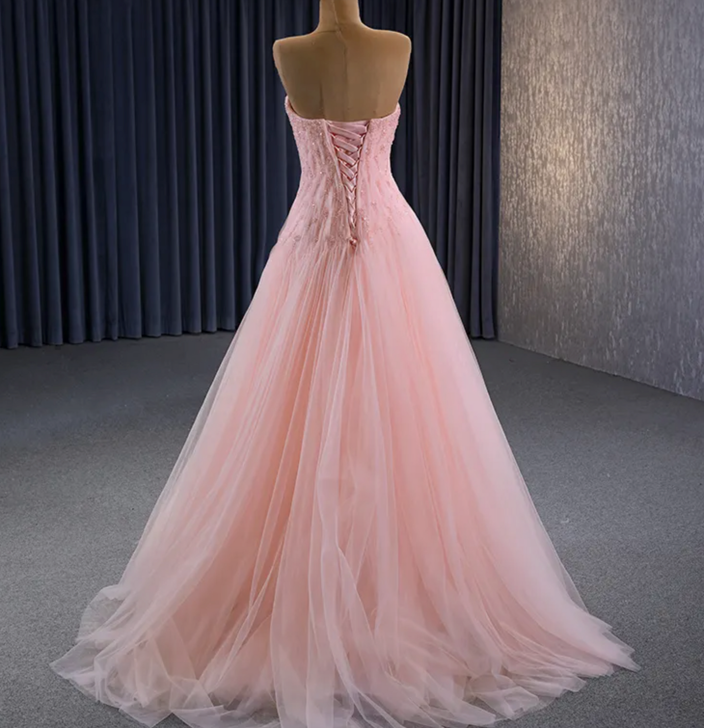 Beaded Sleeveless Pink Party Gown