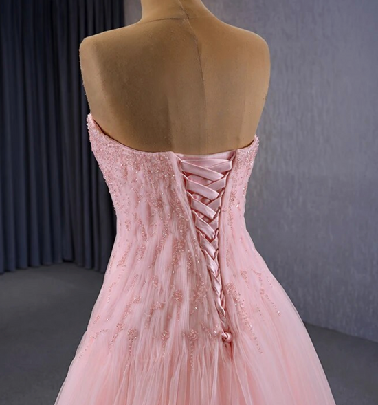 Beaded Sleeveless Pink Party Gown