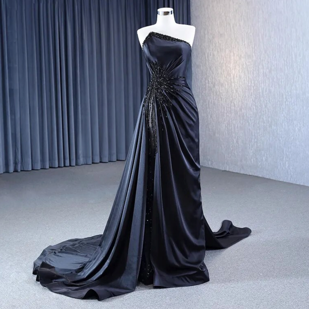 Hand Beaded Black Evening Formal Party Gown