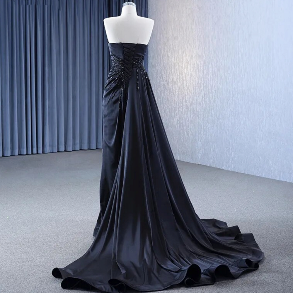 Hand Beaded Black Evening Formal Party Gown