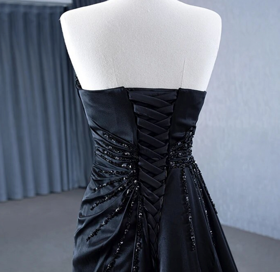 Hand Beaded Black Evening Formal Party Gown