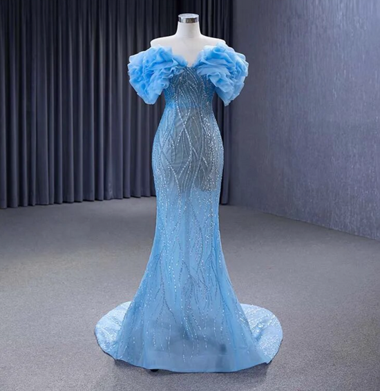 Beaded Baby Blue Mermaid Formal Wear Gown – TulleLux Bridal Crowns ...