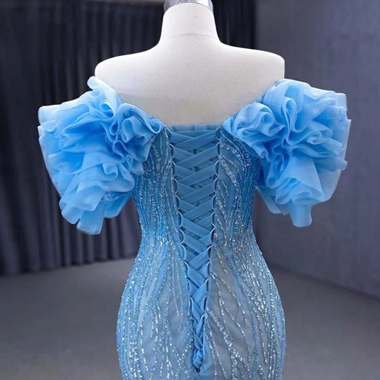 Beaded Baby Blue Mermaid Formal Wear Gown