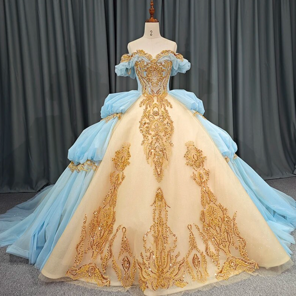 Baby Blue Gold Princess Quinceanera Dress Same As Photo 2