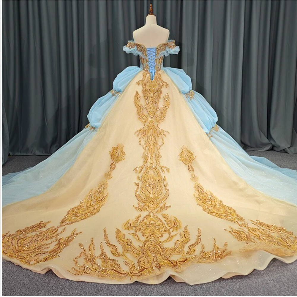 
                      
                        Baby Blue Gold Princess Quinceañera Dress
                      
                    