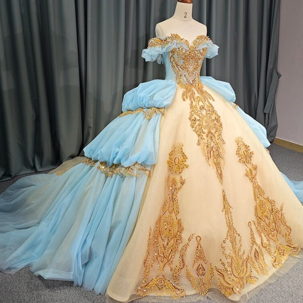 
                      
                        Baby Blue Gold Princess Quinceañera Dress
                      
                    