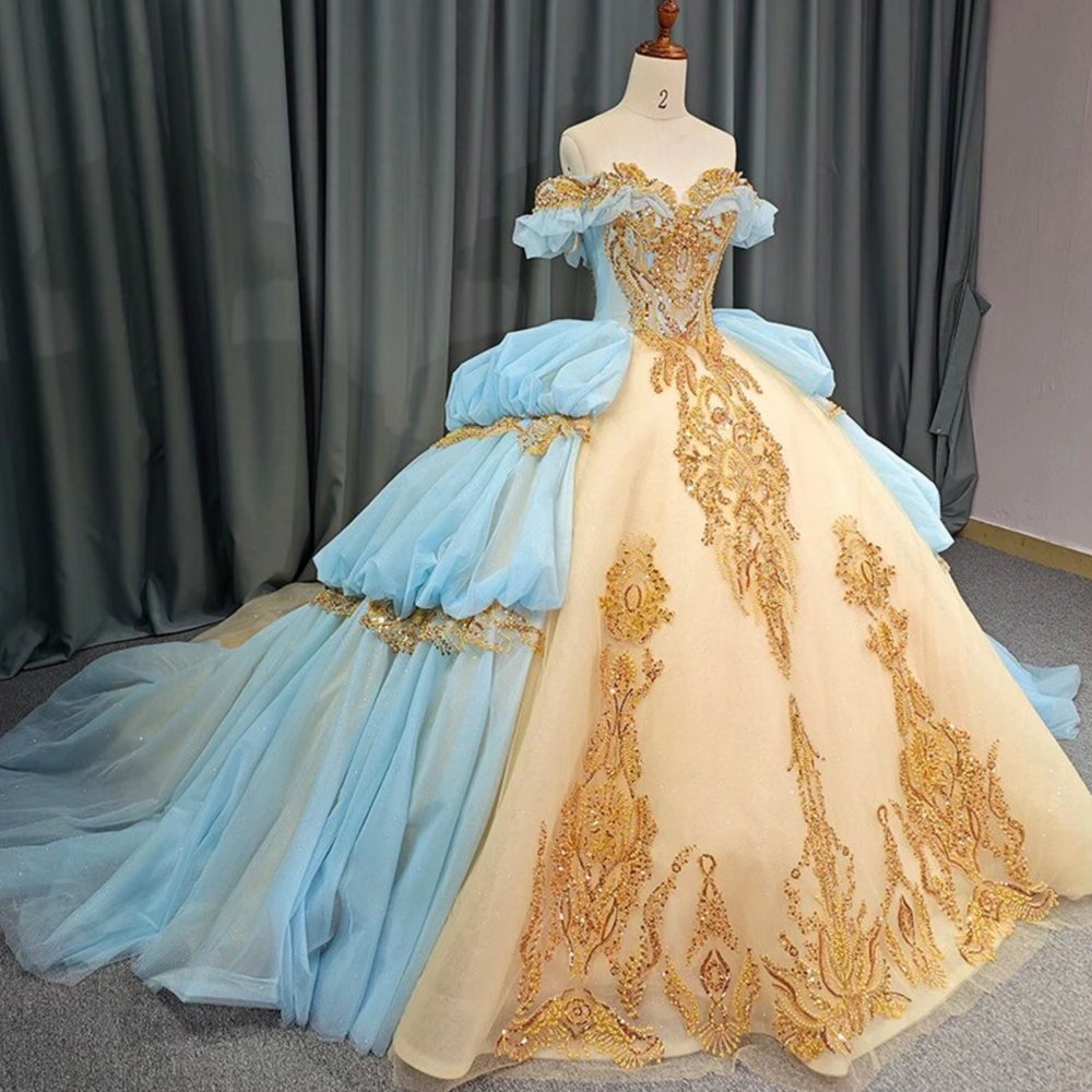 
                      
                        Baby Blue Gold Princess Quinceañera Dress
                      
                    