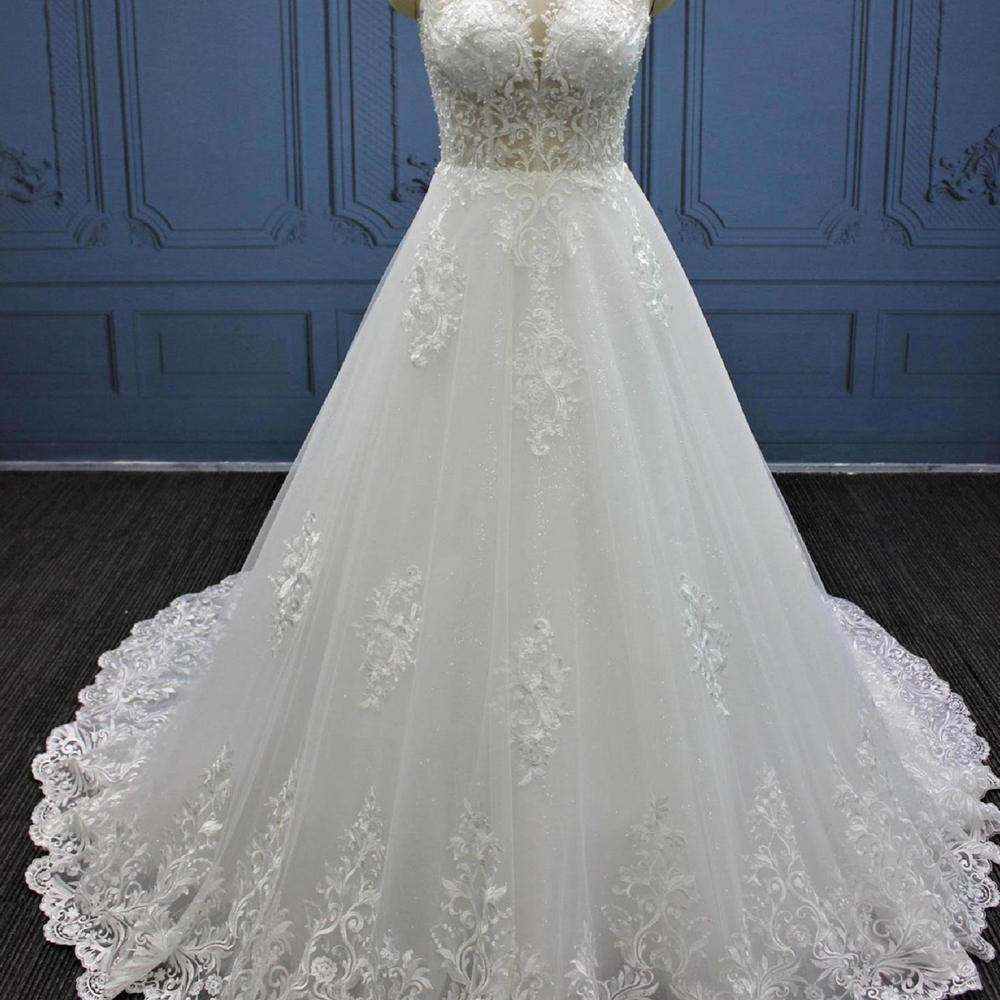 tulle lace a line wedding bridal gown