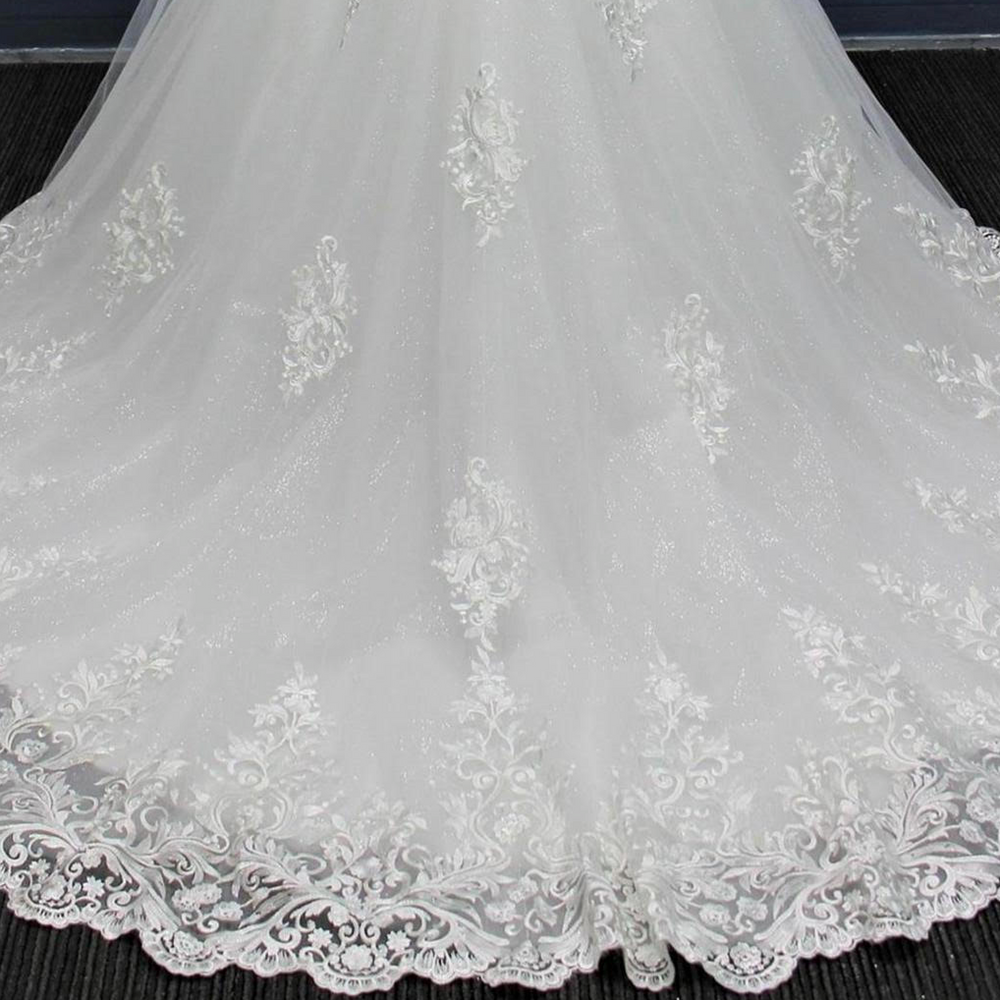 
                      
                        Lace Tulle A Line Bridal Wedding Gown With Pearls
                      
                    