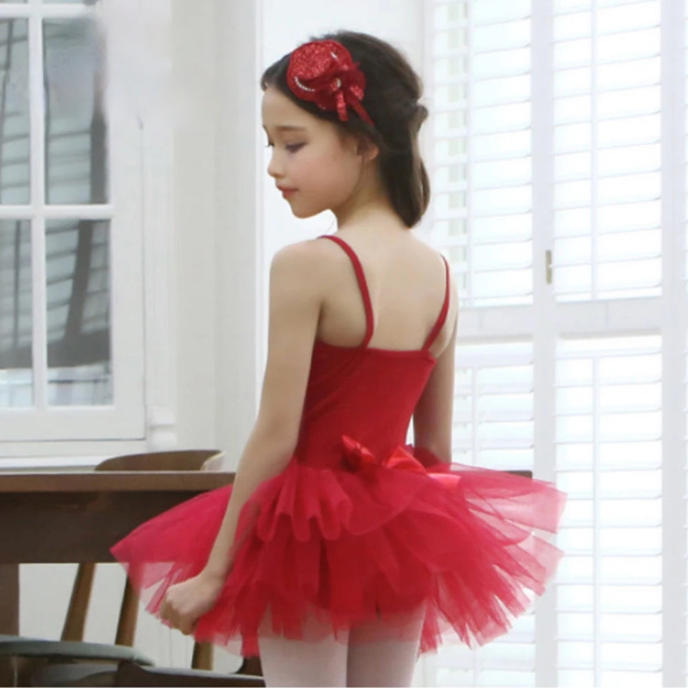 Girls Red Ballet Tutu Dress Dance Practice Costume