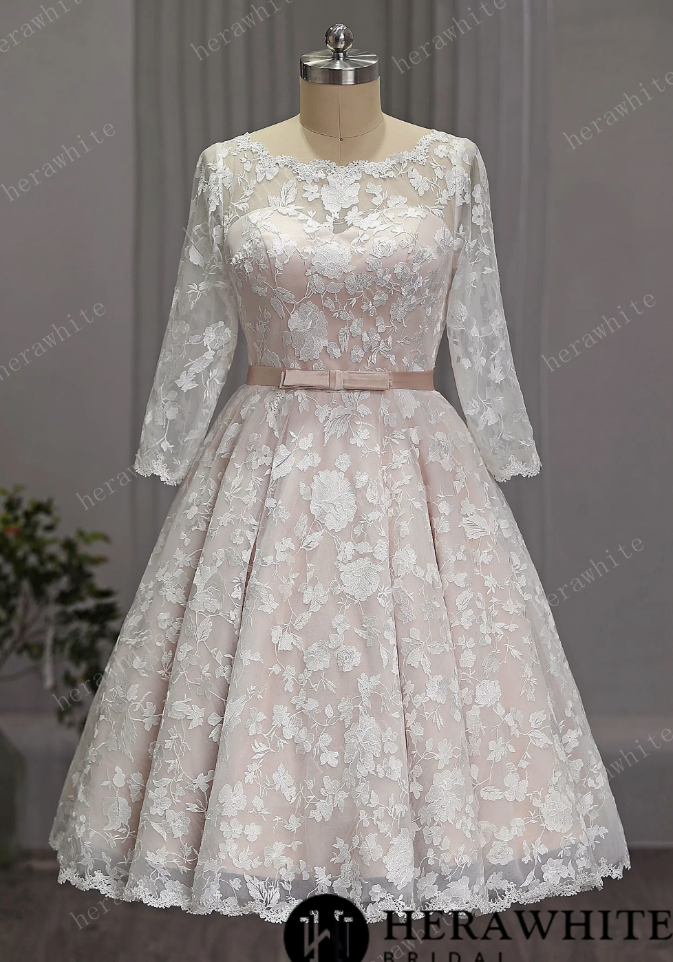 Tea length blush clearance wedding dress