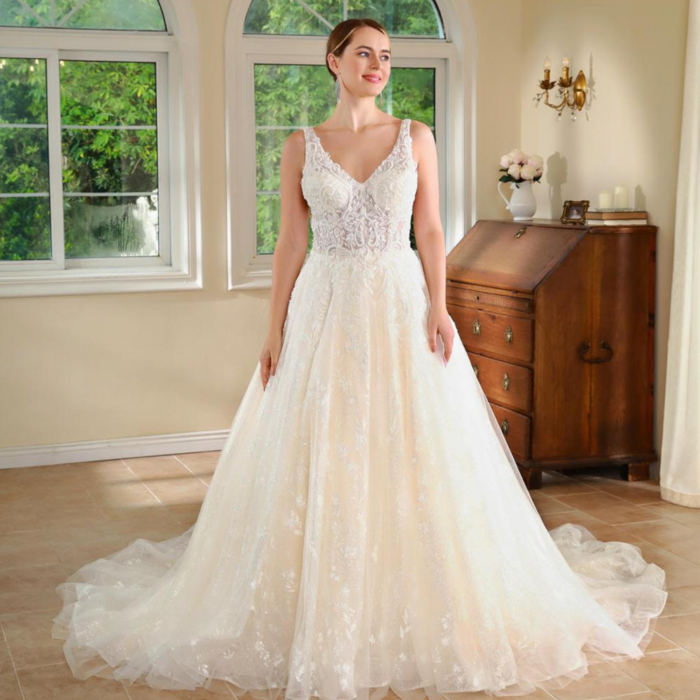 Lace A Line Princess Wedding Gown with Illusion Sides