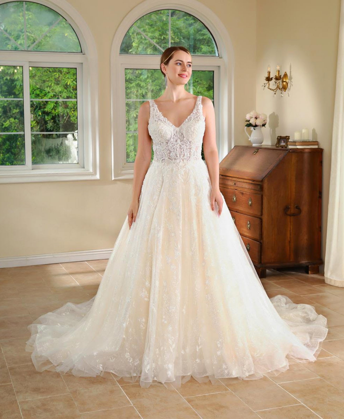 Lace A Line Princess Wedding Gown with Illusion Sides