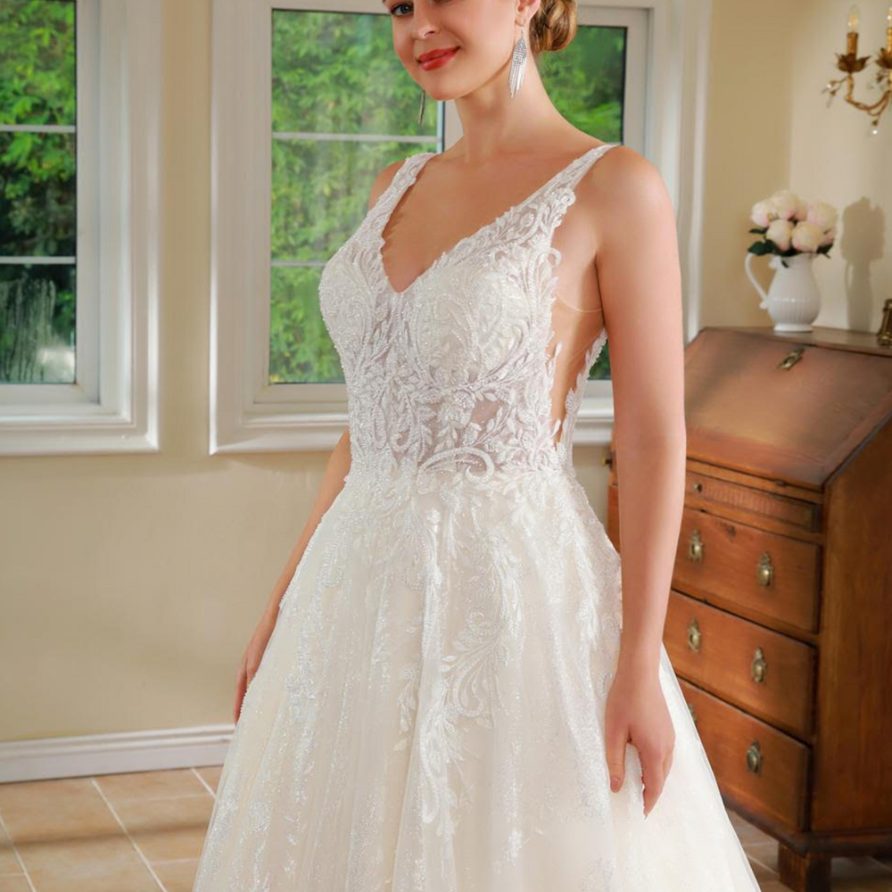 
                      
                        Lace A Line Princess Wedding Gown with Illusion Sides
                      
                    