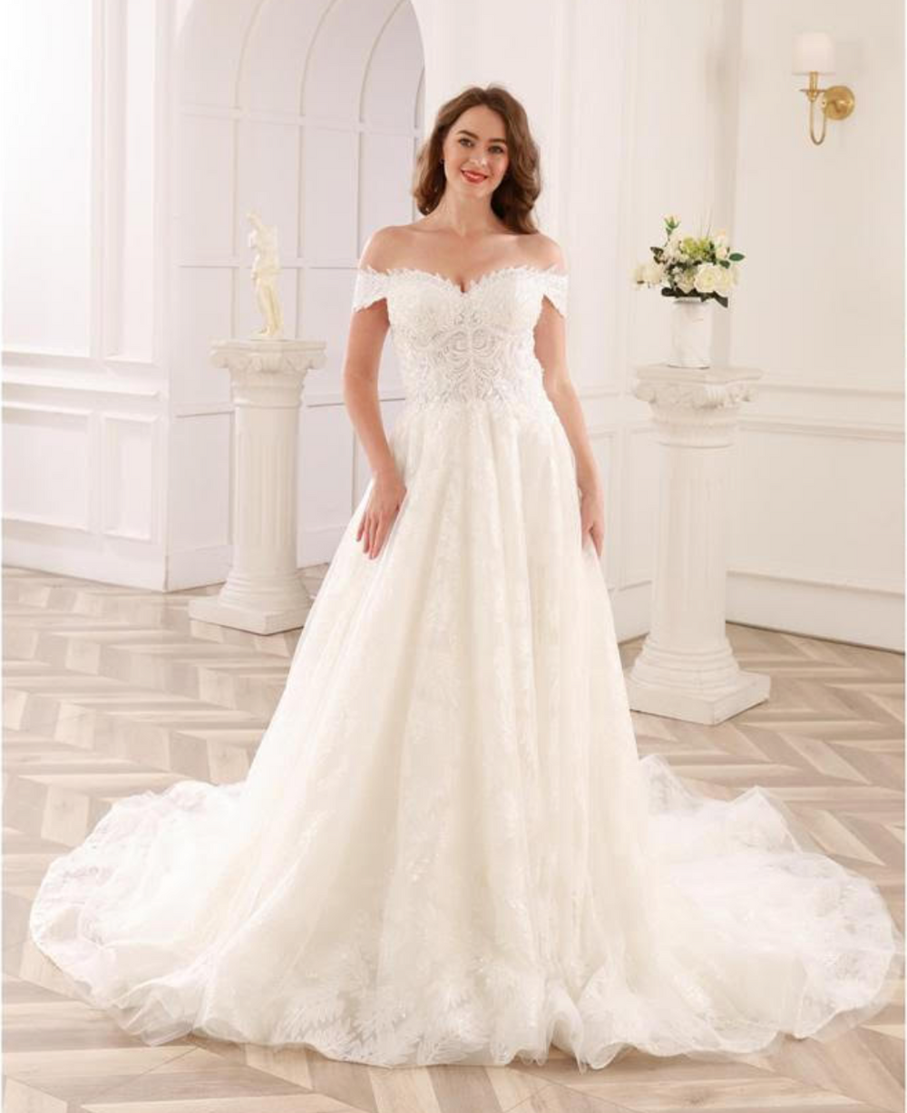 Beaded Lace Sweetheart A Line Wedding Gown