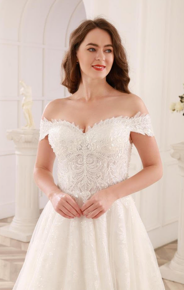 
                      
                        Beaded Lace Sweetheart A Line Wedding Gown
                      
                    