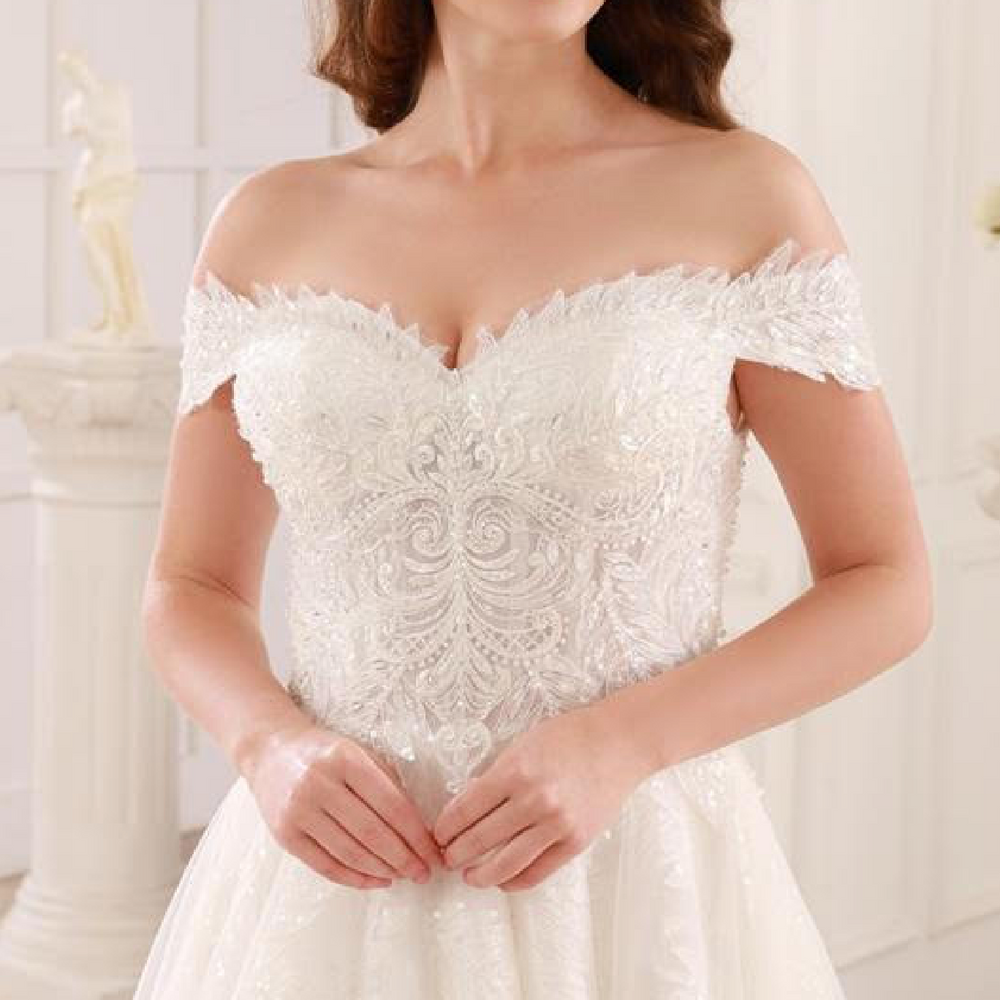 
                      
                        Beaded Lace Sweetheart A Line Wedding Gown
                      
                    