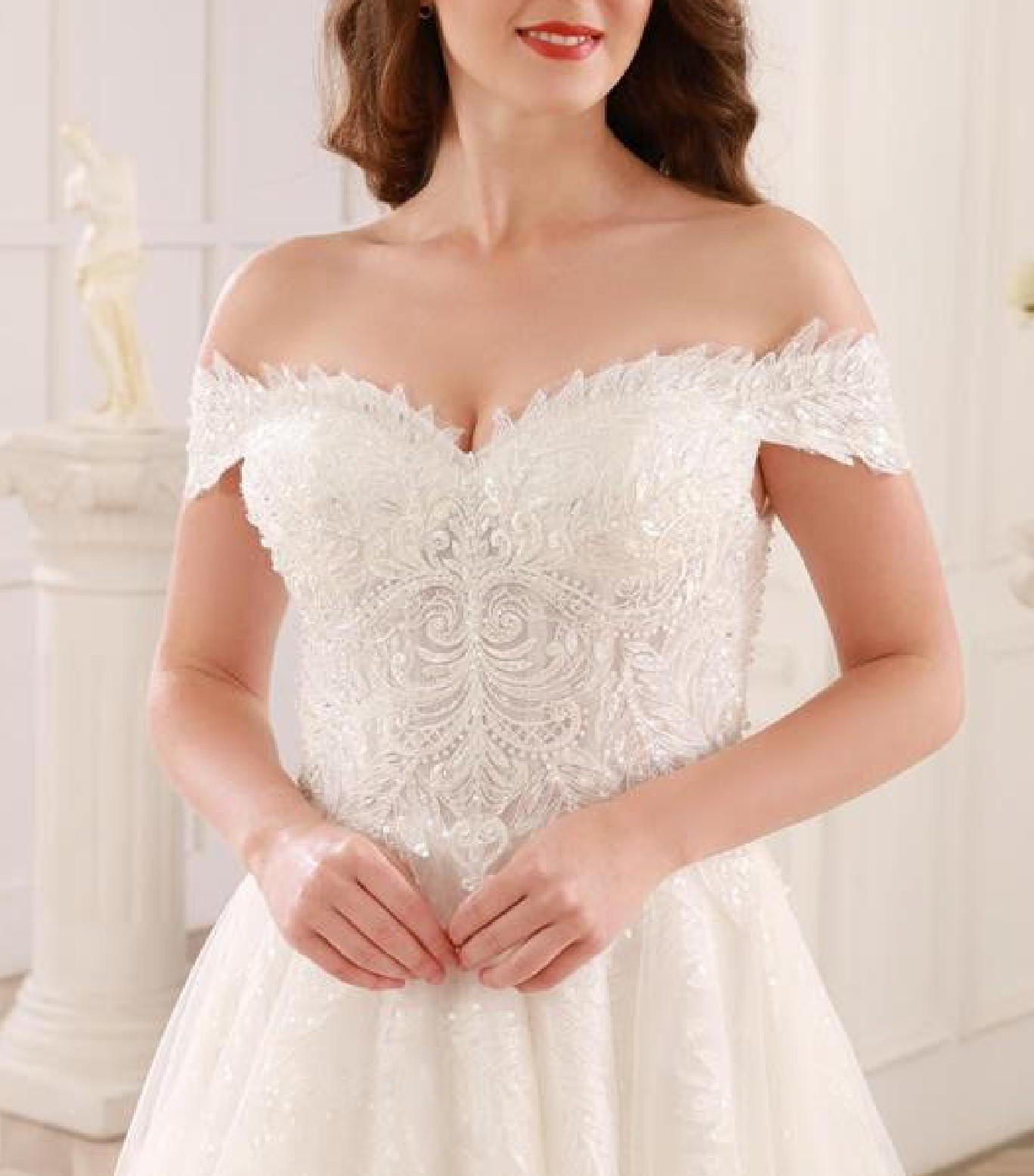 Beaded Lace Sweetheart A Line Wedding Gown