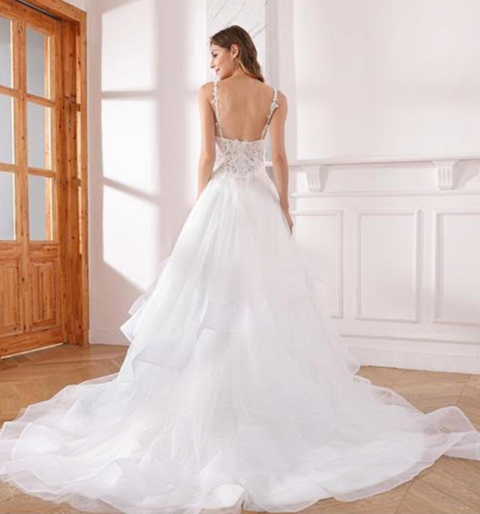 Ruffled Beaded Luxury A Line Wedding Gown