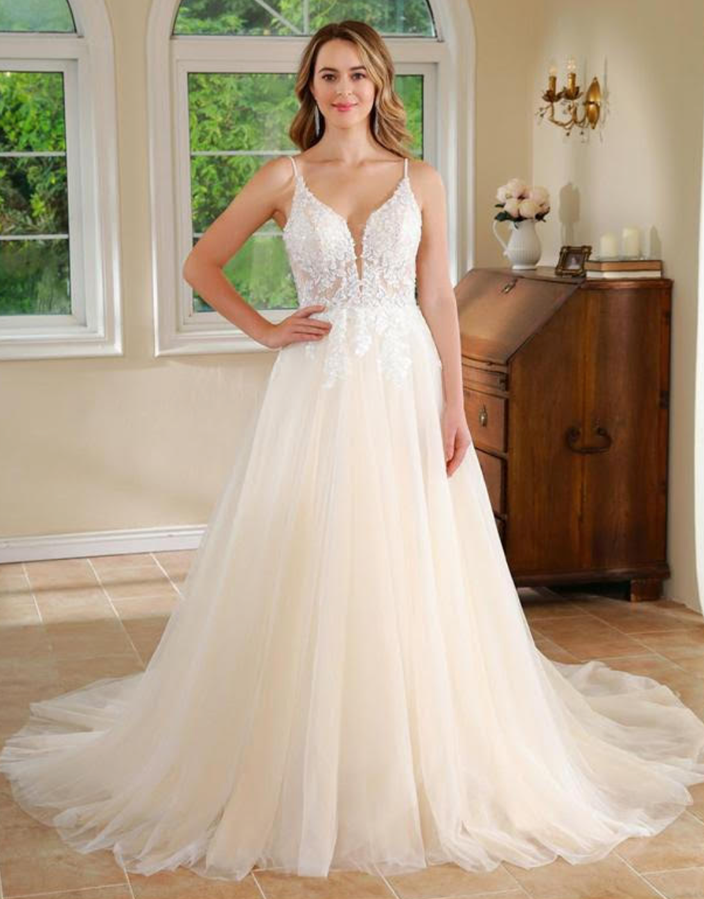 Pearl Beaded Lace A-Line Bridal Wedding Dress – TulleLux Bridal Crowns &  Accessories