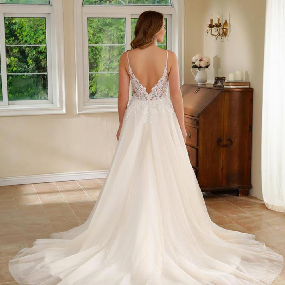 
                      
                        Deep V Lace A Line Garden Wedding Gown
                      
                    