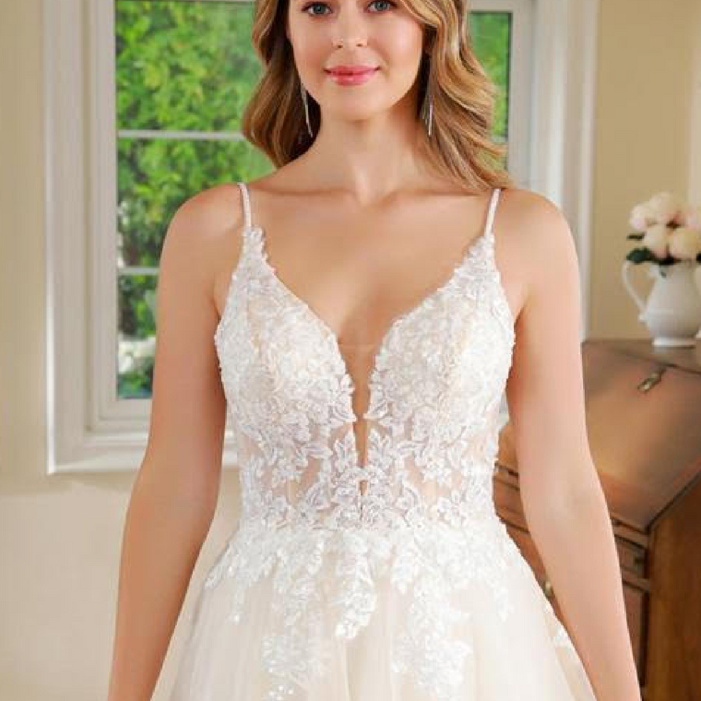 
                      
                        Deep V Lace A Line Garden Wedding Gown
                      
                    