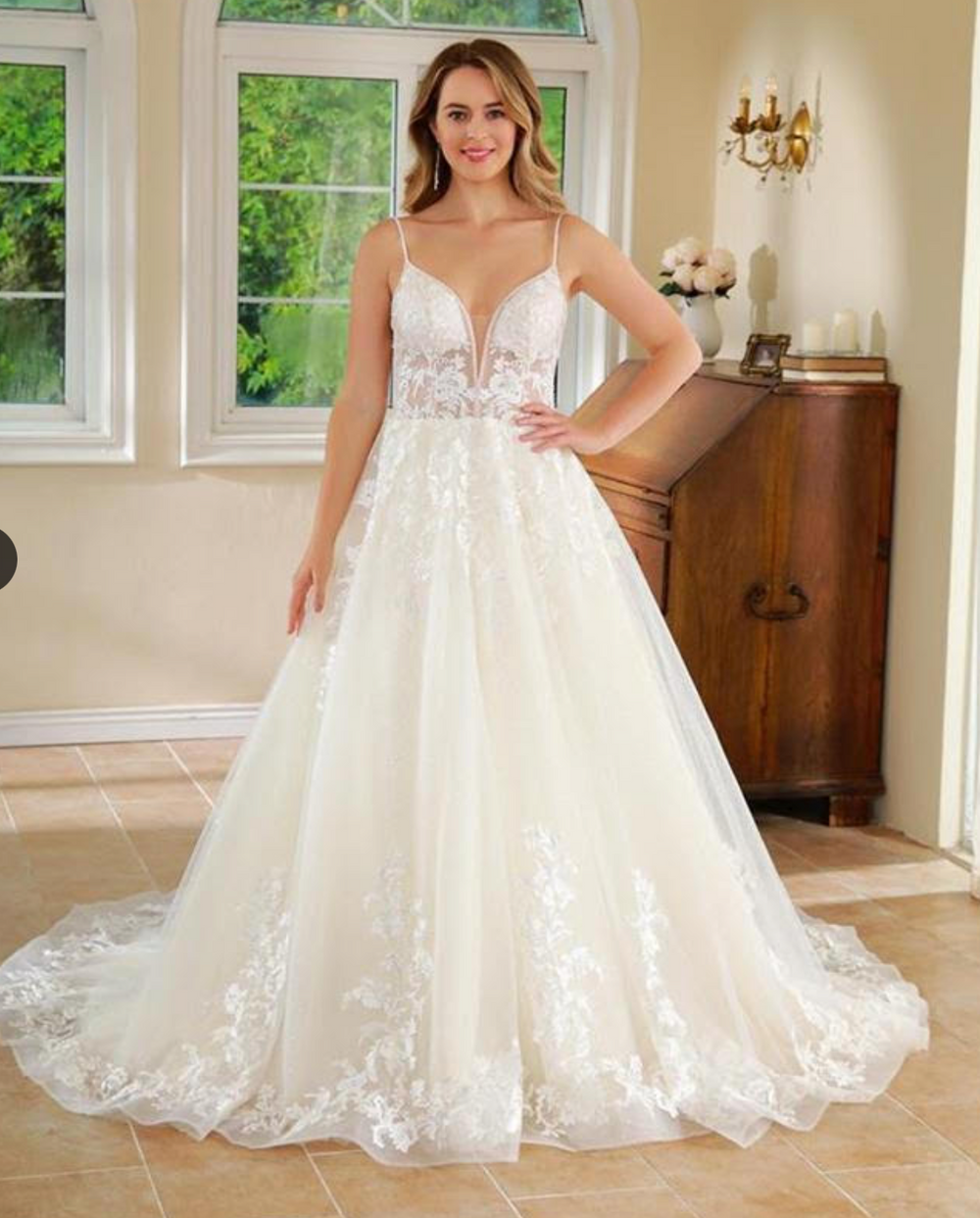 Floral Lace Princess A Line Wedding Gown