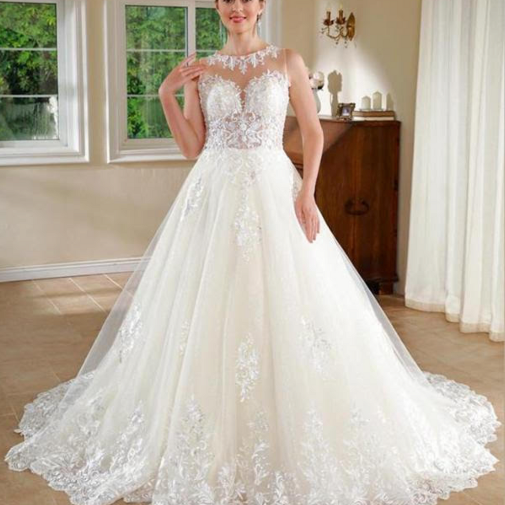 
                      
                        Illusion Lace Scoop Neck A Line Bridal Gown
                      
                    