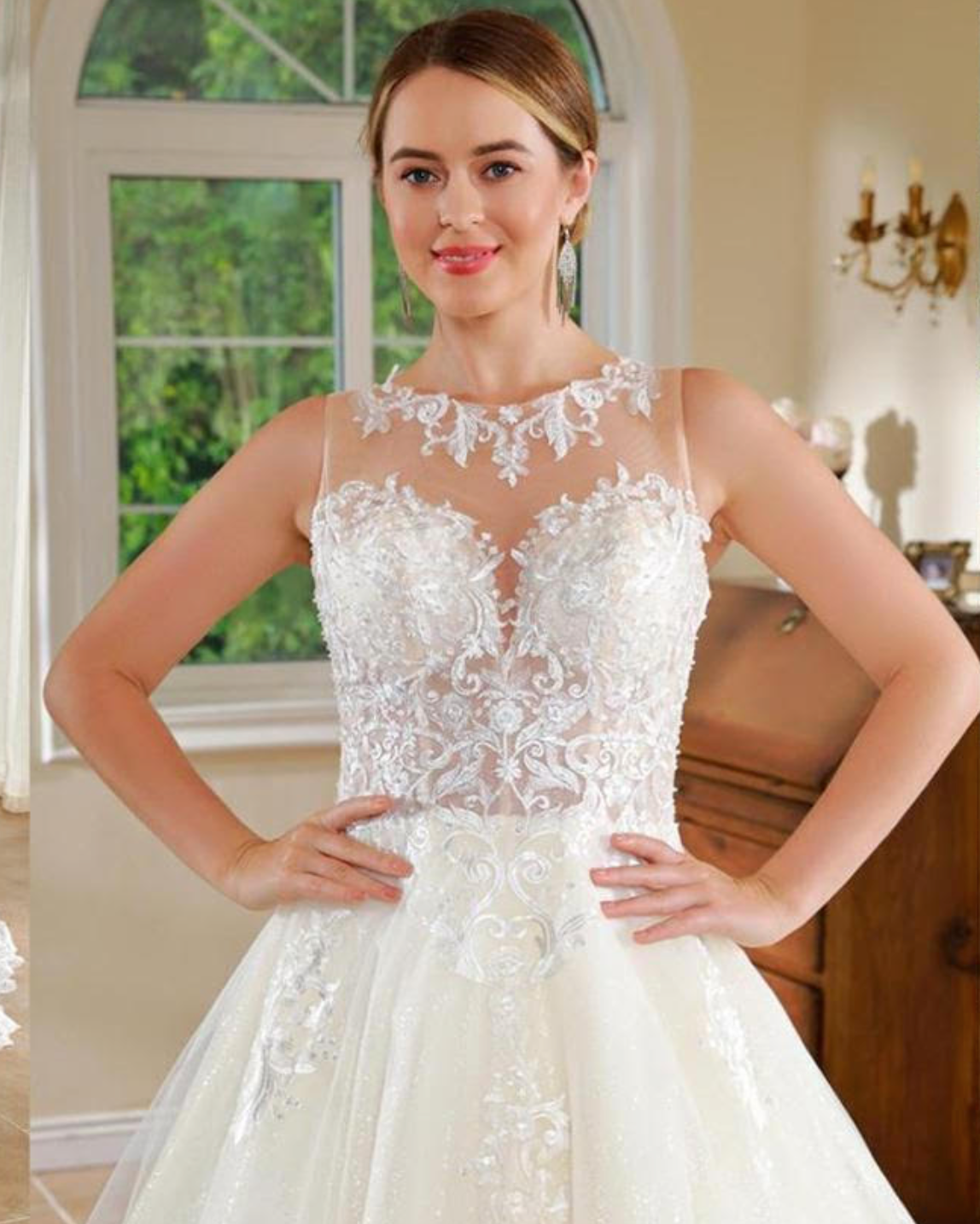 Illusion Lace Scoop Neck A Line Bridal Gown