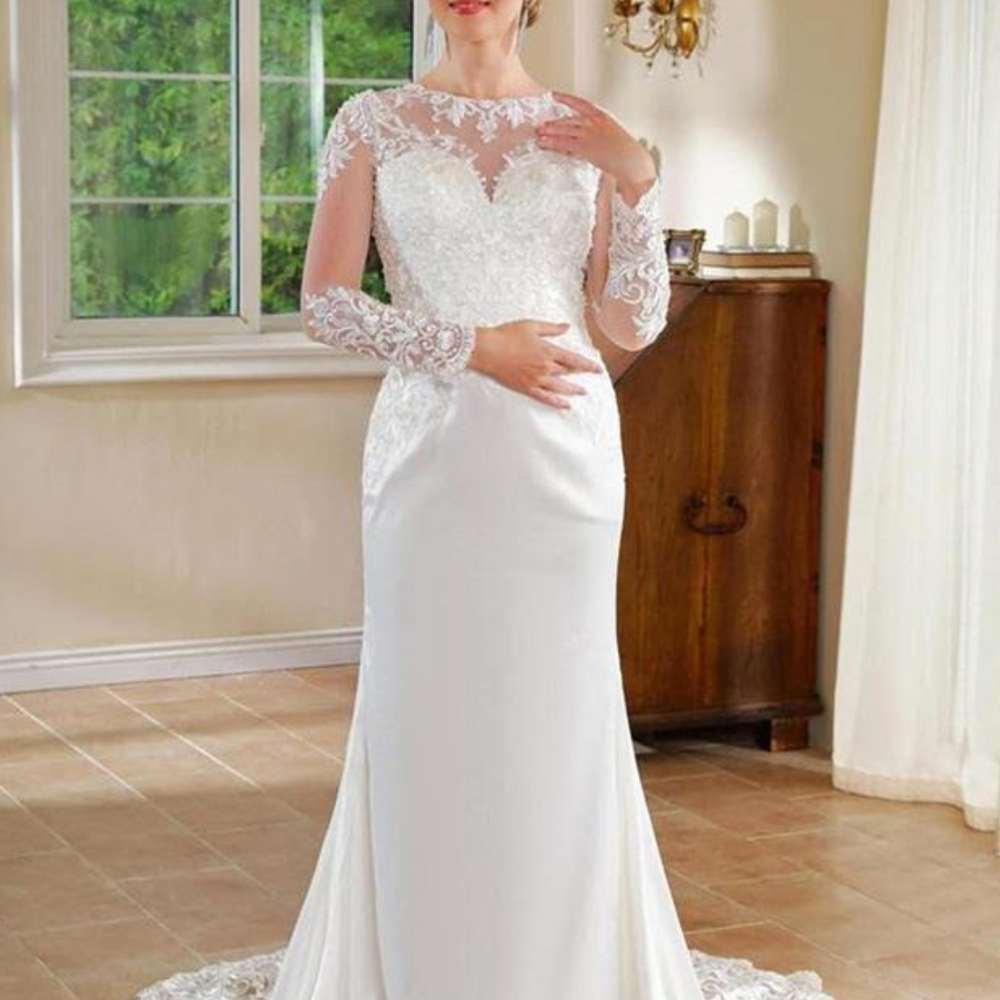 Illusion Lace Long Sleeve Slender Bridal Wedding Gown