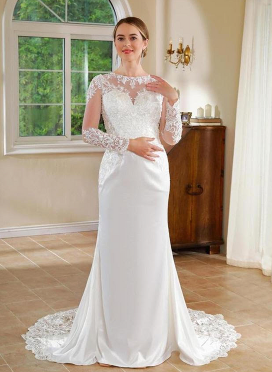 Illusion Lace Long Sleeve Slender Bridal Wedding Gown