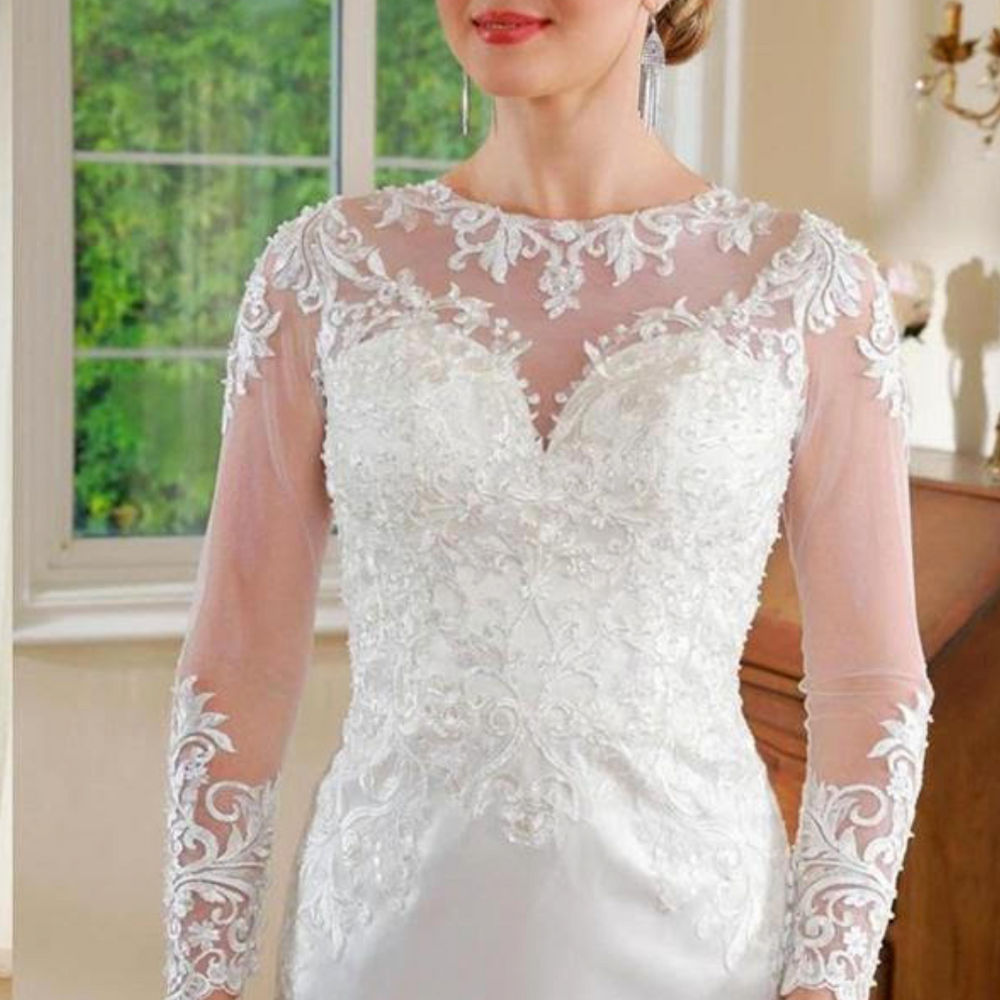 Illusion Lace Long Sleeve Slender Bridal Wedding Gown