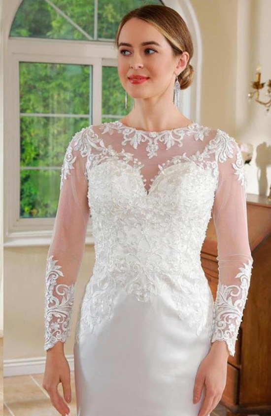 Illusion Lace Long Sleeve Slender Bridal Wedding Gown