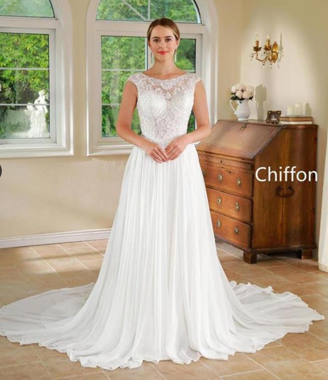 Chiffon Fit & Flare Bridal Lace Wedding Gown