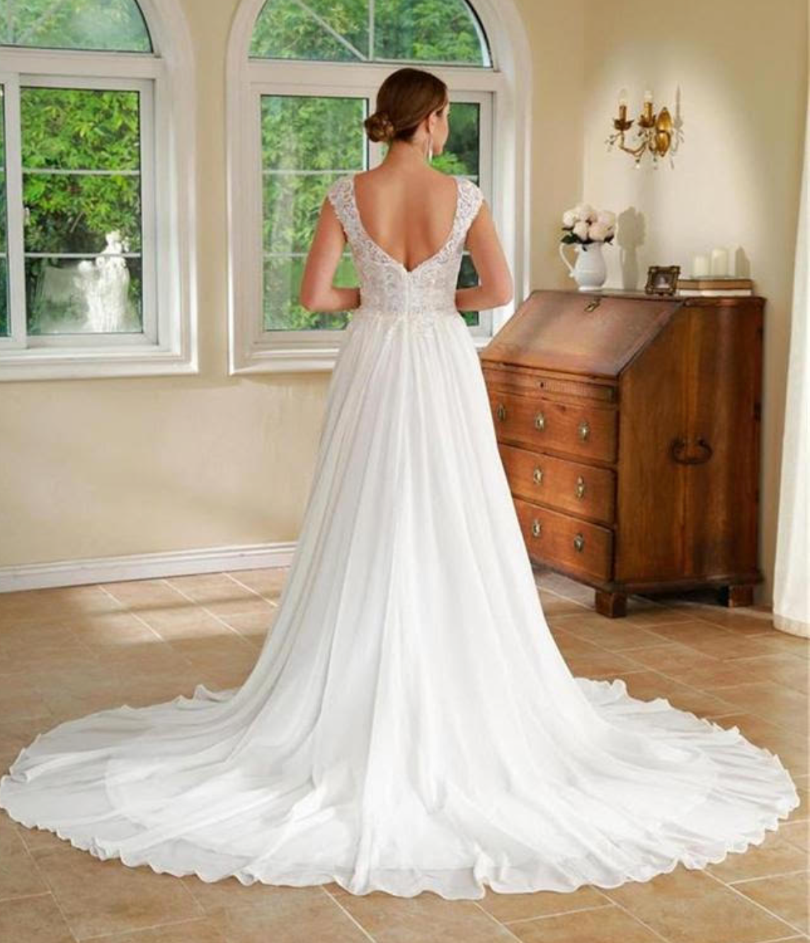 Chiffon Fit & Flare Bridal Lace Wedding Gown
