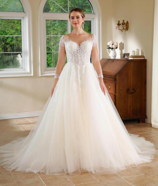 Beaded Lace Tulle Modern A Line Wedding Gown