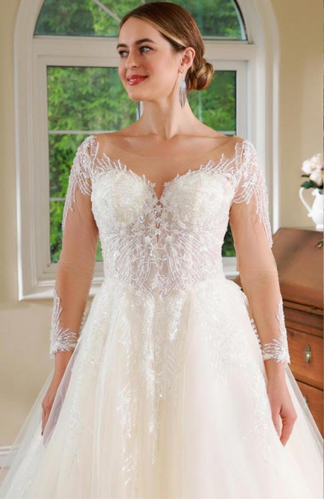 
                      
                        Beaded Lace Tulle Modern A Line Wedding Gown
                      
                    