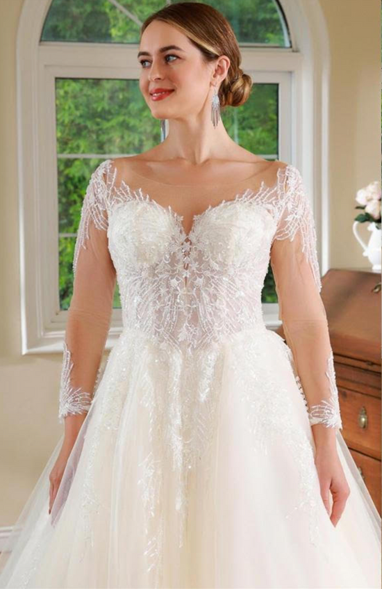 Beaded Lace Tulle Modern A Line Wedding Gown