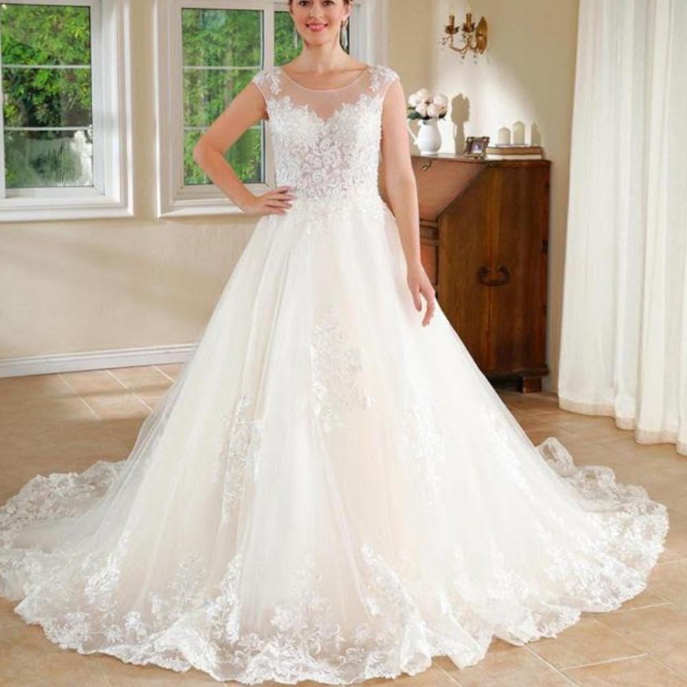 Lace Embellished A Line Sleeveless Wedding Gown