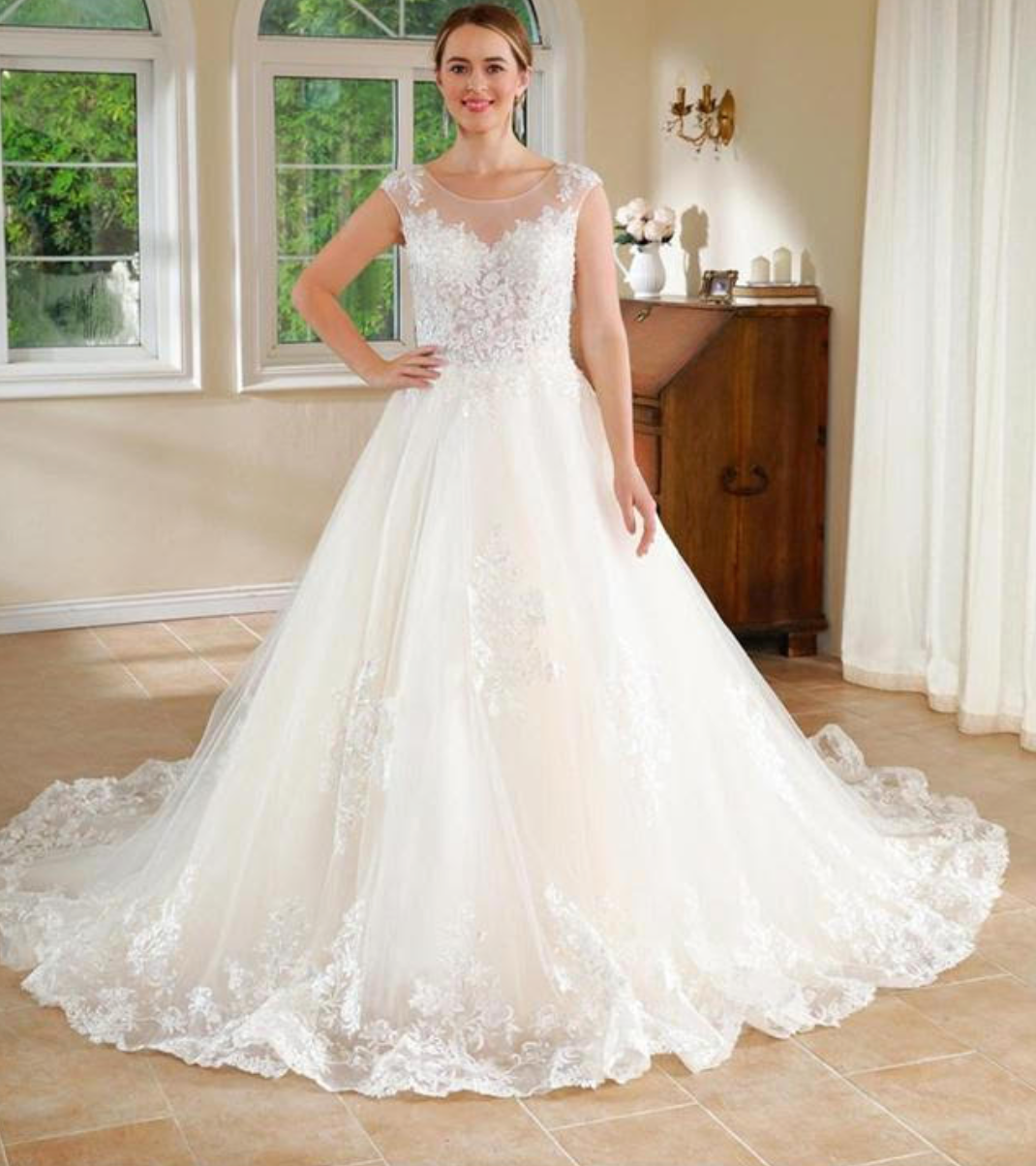 Lace Embellished A Line Sleeveless Wedding Gown