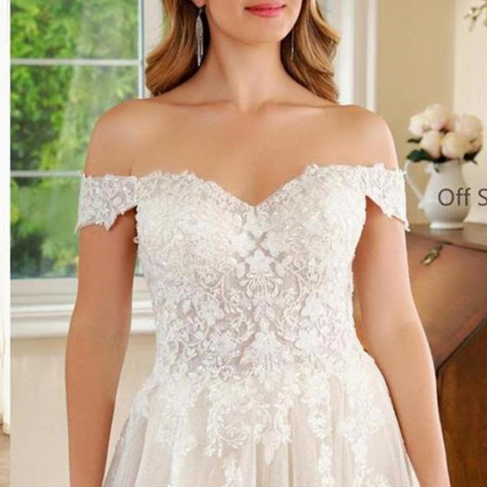 Off Shoulder Lace Cuff Bridal A Line Wedding Gown