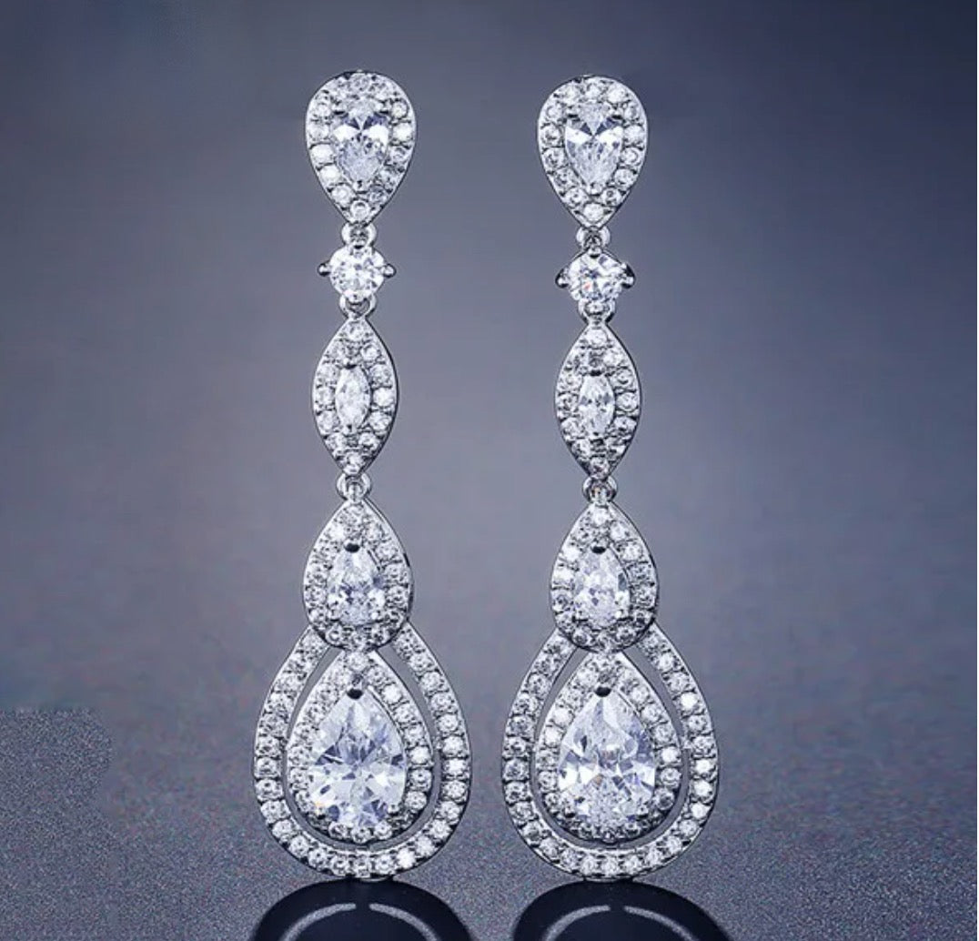 Luxury Water Drop Cubic Zircon Long Dangle Earrings