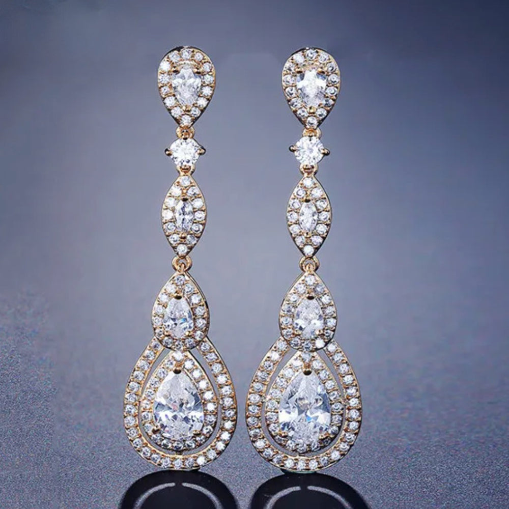 
                      
                        Luxury Water Drop Cubic Zircon Long Dangle Earrings
                      
                    